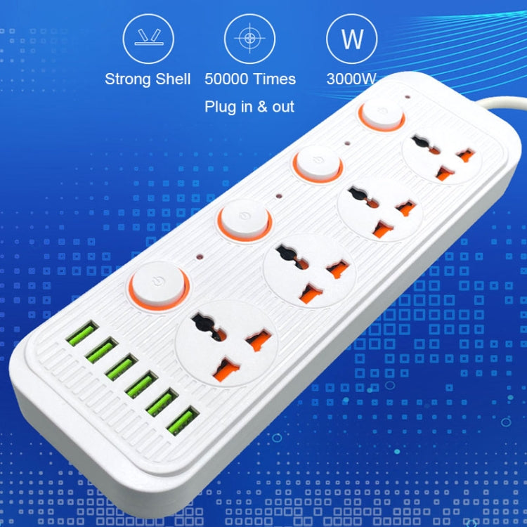 A05 2m 3000W 4 Plugs + 6-USB Ports Multifunctional Flame-Retardant Socket With Switch(UK Plug) - Extension Socket by PMC TechLife | Online Shopping South Africa | PMC TechLife | Buy Now Pay Later Mobicred