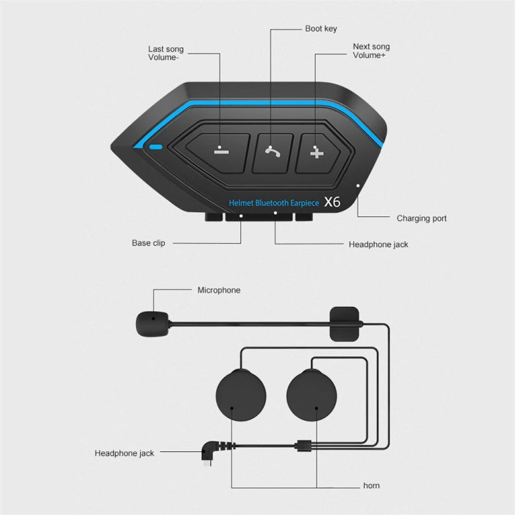 X6 Helmet Bluetooth Headset Wireless Waterproof Moto Handsfree Stereo Headphone(Hard Pipe Wheat) - Motorcycle Walkie Talkie by PMC TechLife | Online Shopping South Africa | PMC TechLife | Buy Now Pay Later Mobicred