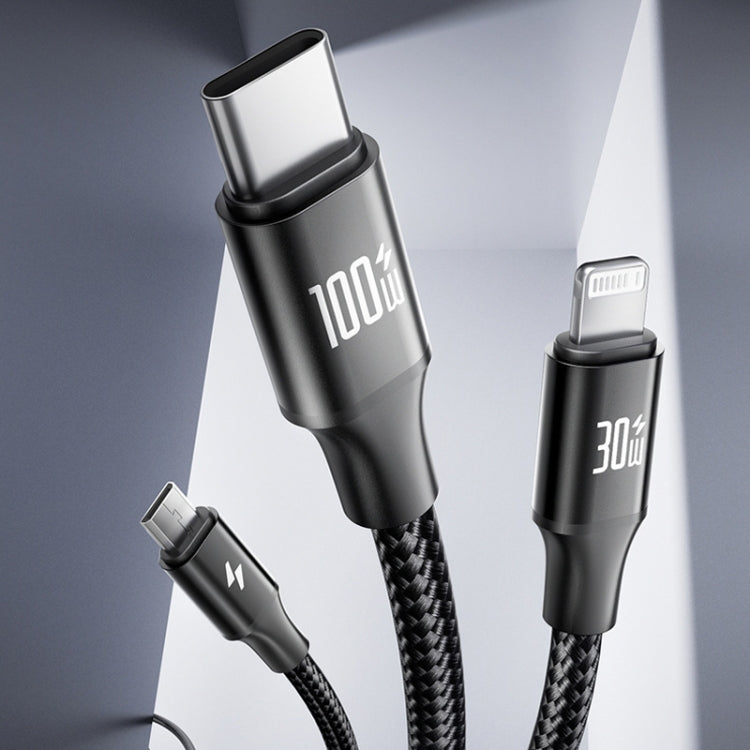 ROMOSS PD100W 3-In-1 Data Cable Type-C/USB-C To 8 Pin & Type-C & Micro Fast Charging Line 1.5m(Gray) - Multifunction Cable by ROMOSS | Online Shopping South Africa | PMC Jewellery | Buy Now Pay Later Mobicred