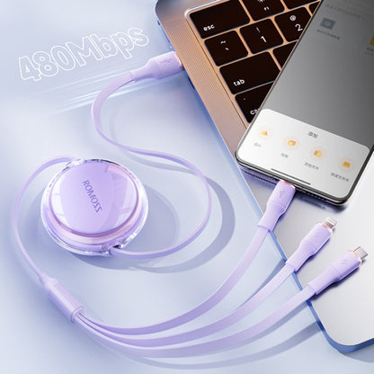 ROMOSS CB258S 3.5A 3-In-1 Telescopic Data Charging Cable USB-A To Type-C & 8 Pin & Micro Wire 1.1m (Purple) - Multifunction Cable by ROMOSS | Online Shopping South Africa | PMC Jewellery | Buy Now Pay Later Mobicred