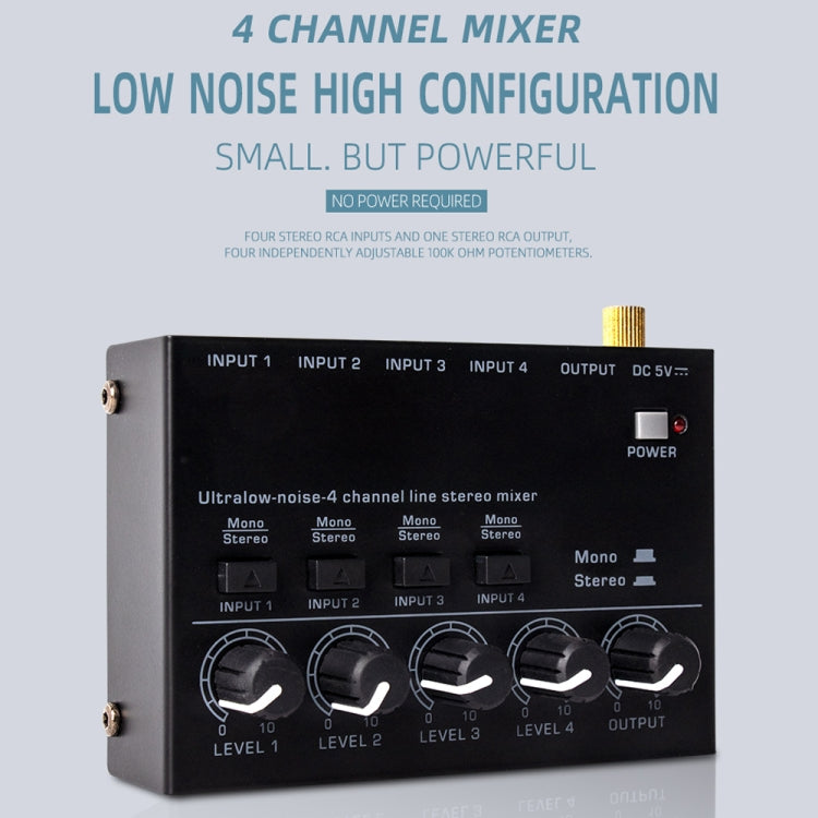 Ultra-compact 4 Channel Stereo Sound Low-noise Mixer For Recording Live Broadcasting, US Plug(MAX400) - Live Sound Effects Processors by PMC TechLife | Online Shopping South Africa | PMC TechLife | Buy Now Pay Later Mobicred