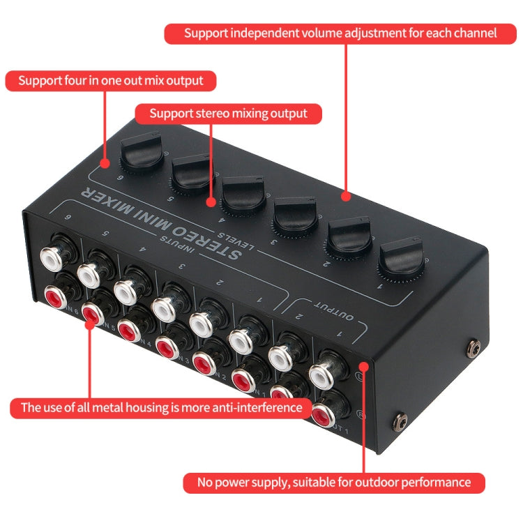 Audio Stereo Hub 6-Channel Passive Mixer Controller(CX600) - Live Sound Effects Processors by PMC Jewellery | Online Shopping South Africa | PMC Jewellery | Buy Now Pay Later Mobicred