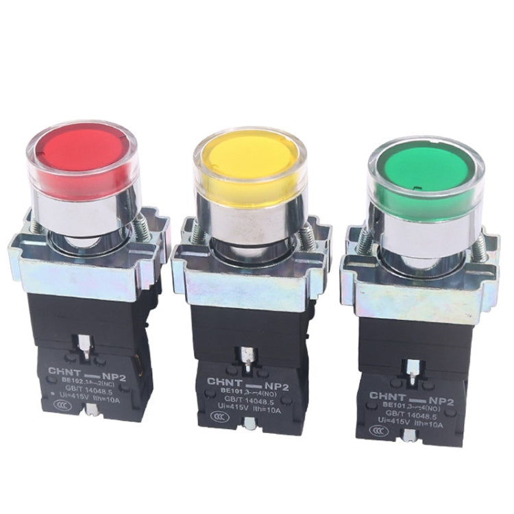 CHINT NP2-BW3463/220V 2 NO Pushbutton Switches With LED Light Silver Alloy Contact Push Button (Red) - Car Switches by PMC TechLife | Online Shopping South Africa | PMC TechLife | Buy Now Pay Later Mobicred