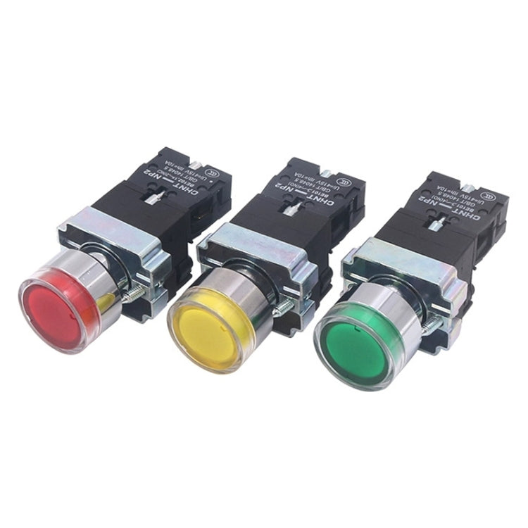 CHINT NP2-BW3363/24V 2 NO Pushbutton Switches With LED Light Silver Alloy Contact Push Button (Green) - Car Switches by PMC TechLife | Online Shopping South Africa | PMC TechLife | Buy Now Pay Later Mobicred