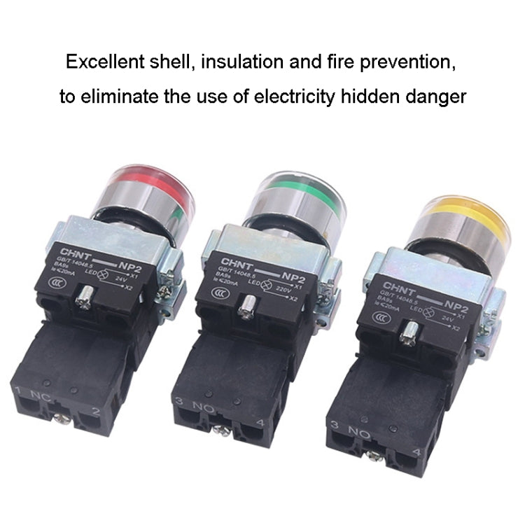 CHINT NP2-BW3362/220V 1 NC Pushbutton Switches With LED Light Silver Alloy Contact Push Button (Green) - Car Switches by PMC TechLife | Online Shopping South Africa | PMC TechLife | Buy Now Pay Later Mobicred