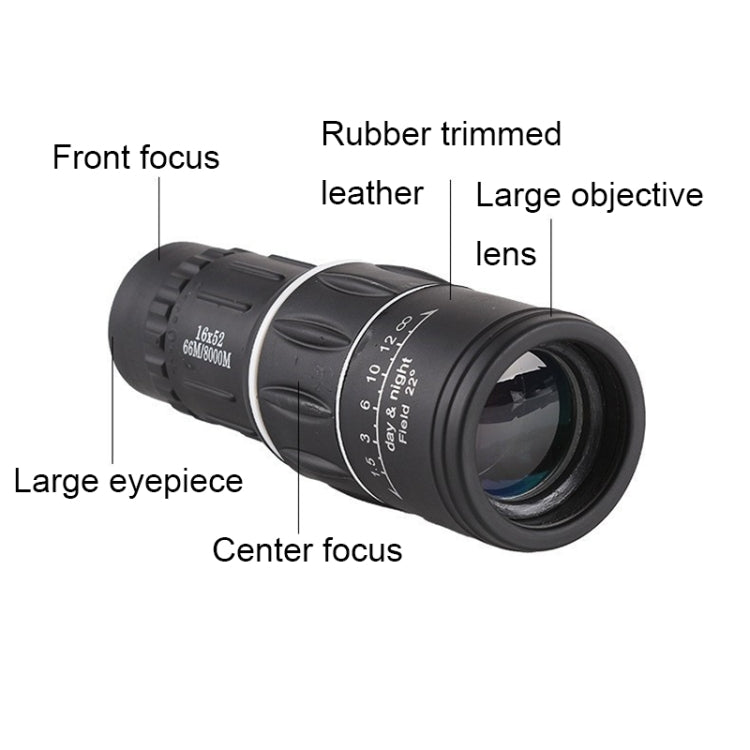 16x52 High Definition Outdoor Bird Viewing Monocular Telescope, Spec: with Clip+Tripod - Monocular Binoculars by PMC TechLife | Online Shopping South Africa | PMC TechLife
