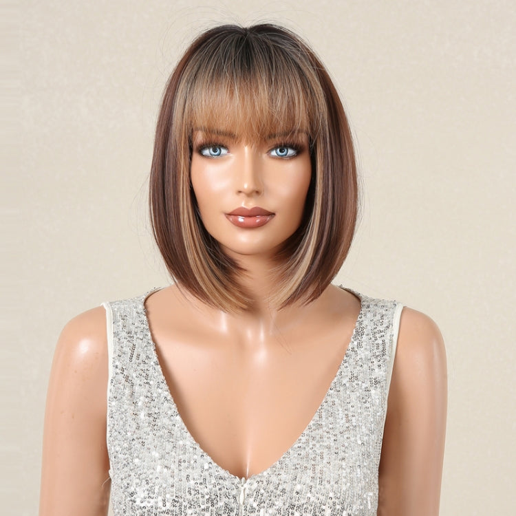 Women Full Bangs Bob Light Breathable Full Head Wig(Highlight Brown LC2132-1) - free shipping - PMC TechLife - Order now!