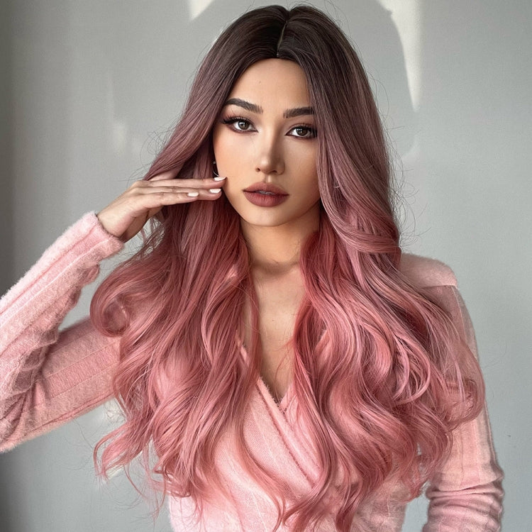 Gradient Pink Long Curly Chemical Fiber Wig Headgear(LC313) - free shipping - PMC TechLife - Order now!
