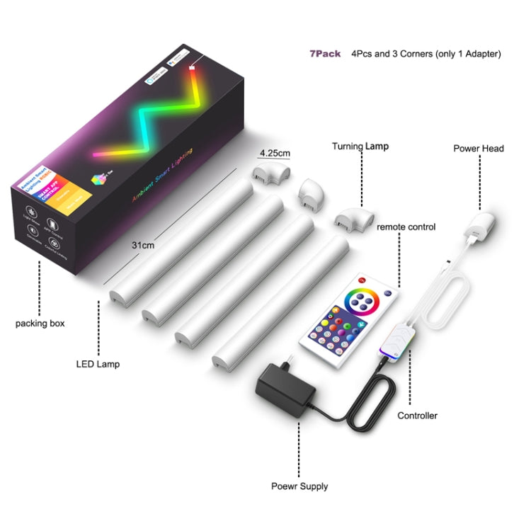 4pcs+3 Corners Bluetooth 12V RGBIC Splicing Wall Light Intelligent Remote Control Indoor Decorative Ambient Lights(US Plug) - Novelty Lighting by PMC TechLife | Online Shopping South Africa | PMC TechLife | Buy Now Pay Later Mobicred