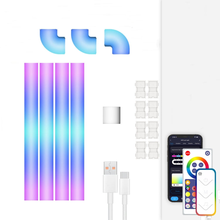 4pcs+3 Corners WiFi 12V RGBIC Splicing Wall Light Intelligent Remote Control Indoor Decorative Ambient Lights(UK Plug) - Novelty Lighting by PMC TechLife | Online Shopping South Africa | PMC TechLife | Buy Now Pay Later Mobicred