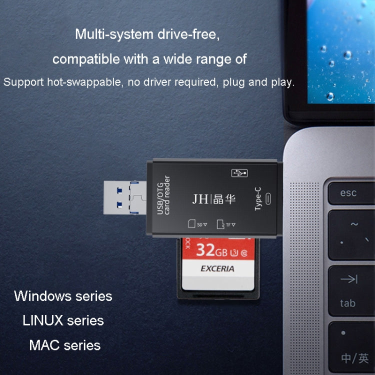 JINGHUA USB2.0 Multi-Function Card Reader SD/TF Dual Card Slot Cell Phone Computer Card Reader(Black) - free shipping - PMC TechLife - Order now!
