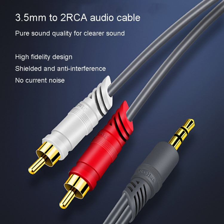 JINGHUA 3.5mm To 2RCA Audio Cable Game Console Outdoor Audio Connection Cable, Size: 20m(Grey) - RCA Cable by JINGHUA | Online Shopping South Africa | PMC Jewellery | Buy Now Pay Later Mobicred