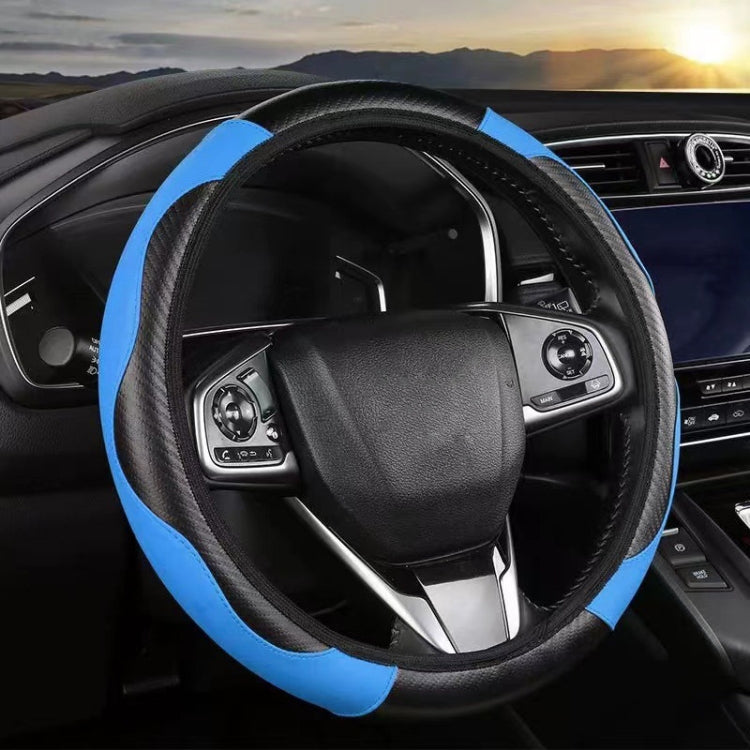 39cm Carbon Fiber Elastic Leather Without Inner Ring Car Steering Wheel Cover, Color: Blue - Steering Wheel Accessories by PMC TechLife | Online Shopping South Africa | PMC TechLife | Buy Now Pay Later Mobicred