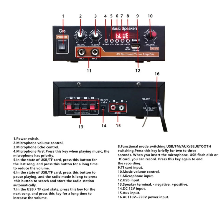 Bluetooth Built-in Recording Microphone USB Flash Drive Digital Dual-purpose Power Amplifier(EU Plug 220V) - free shipping - PMC TechLife - Order now!