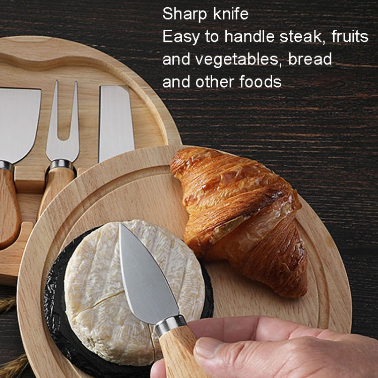 4pcs /Set Round Oak Box Cheese Knife Spatula Stainless Steel Cheese Tools Cutlery, Color: Black - Baking Pastry Tools by PMC TechLife | Online Shopping South Africa | PMC TechLife