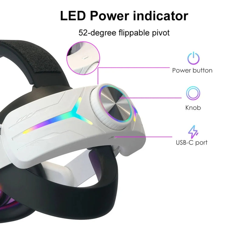 For Meta Quest 3 USB Rechargeable RGB Lighting Effect Adjustable Foldable Headset(White) - VR Accessories by PMC Jewellery | Online Shopping South Africa | PMC Jewellery