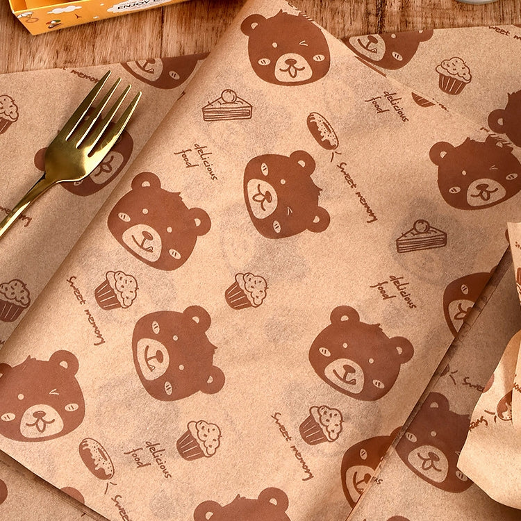 100sheets /Pack Bear Pattern Greaseproof Paper Baking Wrapping Paper Food Basket Liners Paper 20x20cm - Retail Packaging by PMc TechLife | Online Shopping South Africa | PMc TechLife | Buy Now Pay Later Mobicred