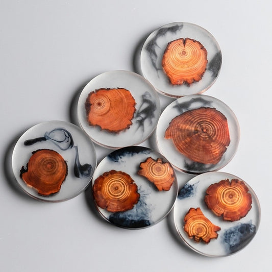 Resin Pine Spliced Insulated Tea Coaster Home Living Room Decoration Accessories, Spec: 6pcs Round - Insulation by PMC Jewellery | Online Shopping South Africa | PMC Jewellery | Buy Now Pay Later Mobicred