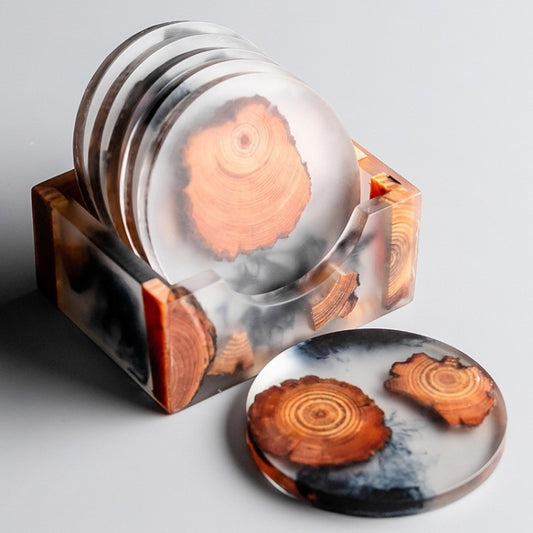 Resin Pine Spliced Insulated Tea Coaster Home Living Room Decoration Accessories, Spec: Round Set - Insulation by PMC Jewellery | Online Shopping South Africa | PMC Jewellery | Buy Now Pay Later Mobicred