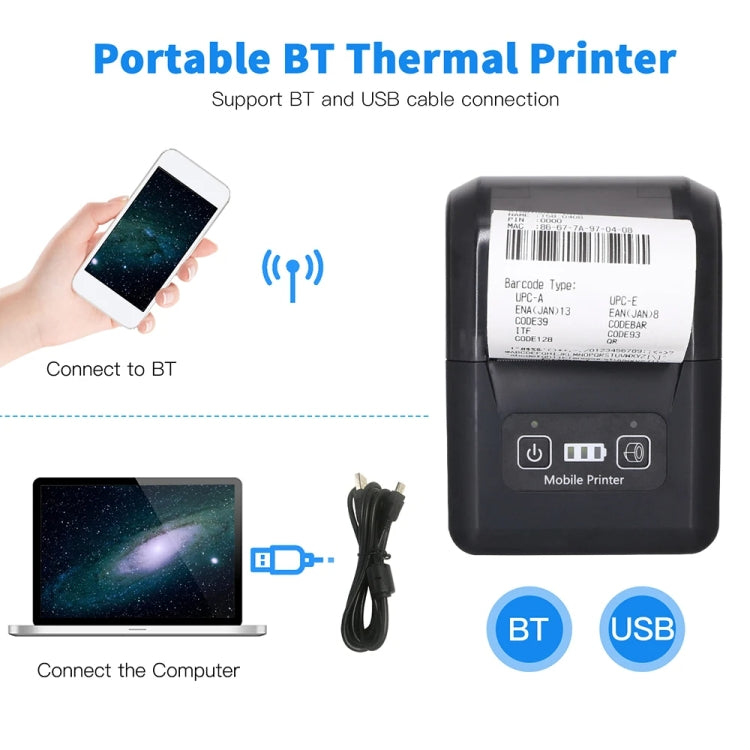 58mm Portable USB Charging Home Phone Bluetooth Thermal Printer(EU Plug) - Printer by PMC TechLife | Online Shopping South Africa | PMC TechLife | Buy Now Pay Later Mobicred