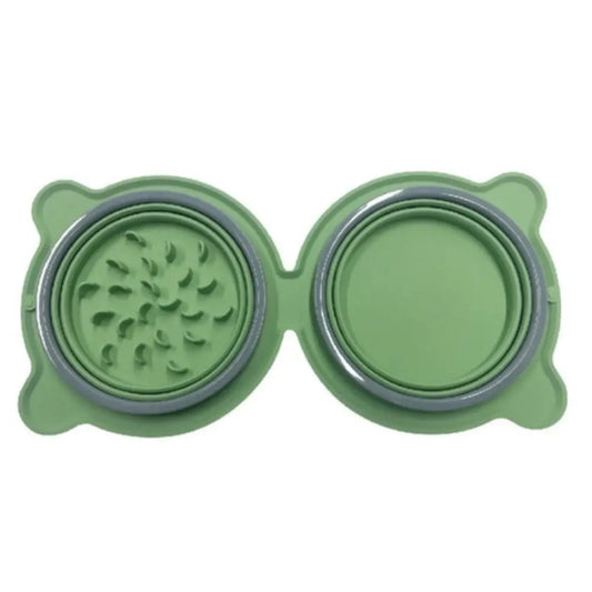 Silicone Folding Pet Bowl Outdoor Portable Double Bowl Anti-Sigh Slowly Eclipse Retractable Dog Pot(Light Green) - Food Bowls by PMC Jewellery | Online Shopping South Africa | PMC Jewellery | Buy Now Pay Later Mobicred