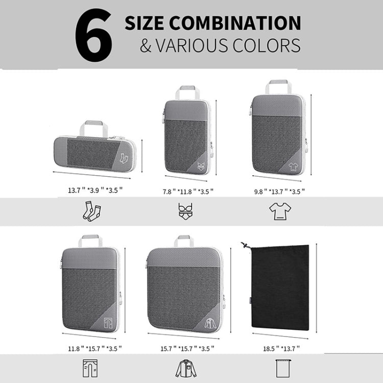 6 In 1 Compression Mesh Travel Cubes Clothes Underwear Packing Bags(Black) - Storage Bags by PMC Jewellery | Online Shopping South Africa | PMC Jewellery