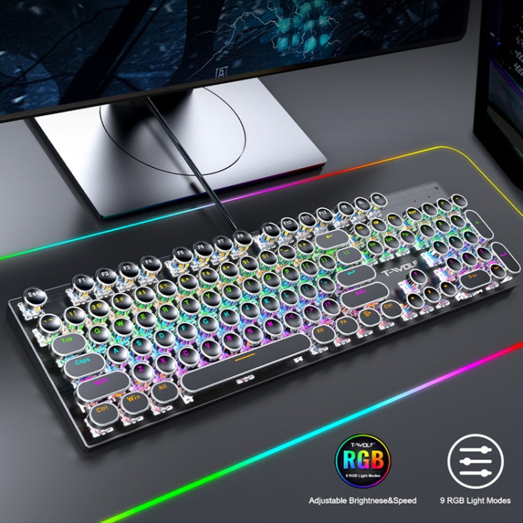 T-WOLF T75 104 Keys Adjustable RGB Light Computer Game Wired Mechanical Keyboard(Black) - Wired Keyboard by T-WOLF | Online Shopping South Africa | PMC Jewellery | Buy Now Pay Later Mobicred