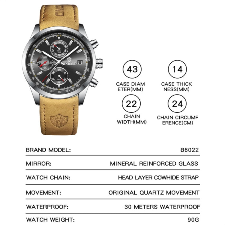 BINBOND B6022 30m Waterproof Luminous Multifunctional Quartz Watch, Color: White Steel-White - free shipping - PMC TechLife - Order now!