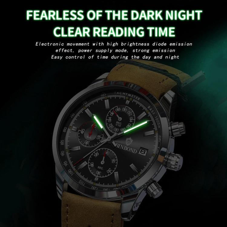 BINBOND B6022 30m Waterproof Luminous Multifunctional Quartz Watch, Color: Black Steel-Black - free shipping - PMC TechLife - Order now!