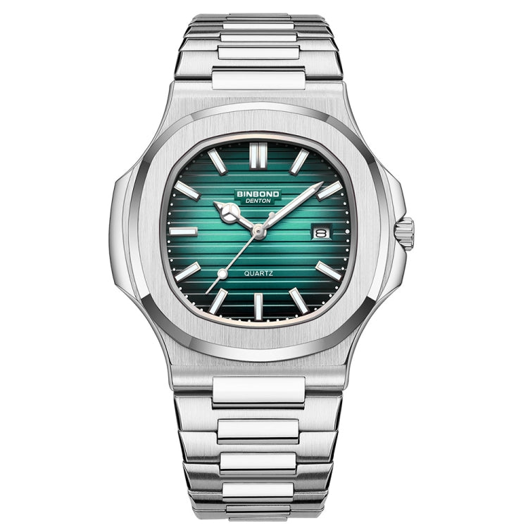 BINBOND B1885 30m Waterproof Retro Luminous Square Men Quartz Watch, Color: White Steel-Green - Metal Strap Watches by BINBOND | Online Shopping South Africa | PMC Jewellery