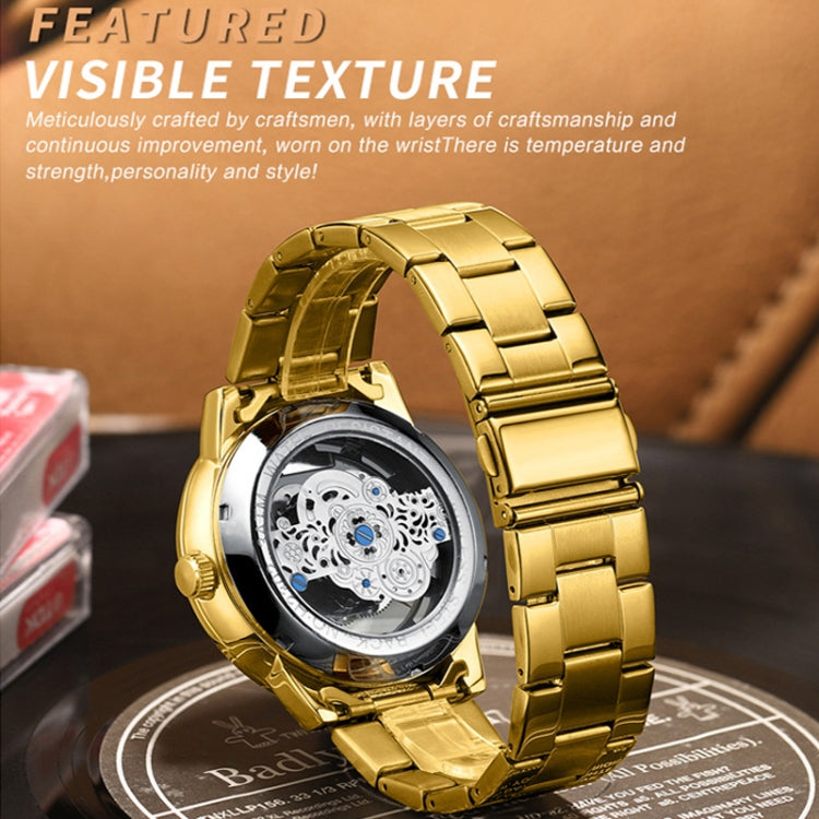 BINBOND B3030 Embossed Dragon Luminous Waterproof Quartz Watch, Color: Brown Leather-Full-gold-Black - Leather Strap Watches by BINBOND | Online Shopping South Africa | PMC Jewellery