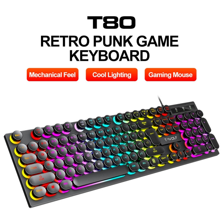 T-WOLF T80 104-Keys RGB Illuminated Office Game Wired Punk Retro Keyboard, Color: Pink - Wired Keyboard by T-WOLF | Online Shopping South Africa | PMC Jewellery | Buy Now Pay Later Mobicred