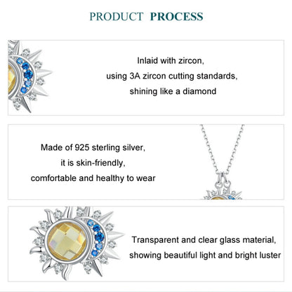 S925 Sterling Silver Platinum Plated Sun Moon and Stars Necklace(BSN381) - Necklaces & Pendants by PMC Jewellery | Online Shopping South Africa | PMC Jewellery