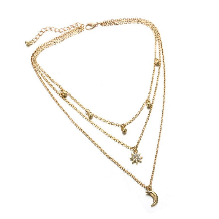 Versatile Round Beads Tassel Collarbone Chain Diamonds Eight-Pointed Star Moon Pendant Necklace(Gold) - Necklaces & Pendants by PMC Jewellery | Online Shopping South Africa | PMC Jewellery