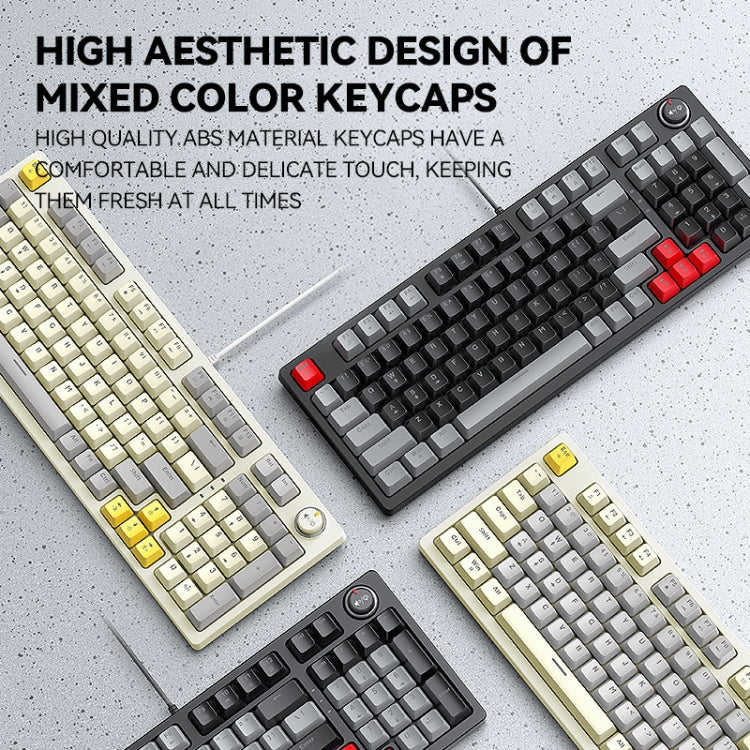 T-WOLF T50 97-keys RGB Luminous Color-Matching Game Mechanical Keyboard with Knob, Color: White A - Wired Keyboard by T-WOLF | Online Shopping South Africa | PMC Jewellery | Buy Now Pay Later Mobicred