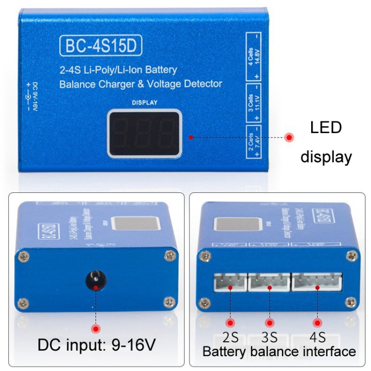 Li-Ion Battery LED Digital Display Balance Charging Case With Power Supply, US Plug(Blue) - Charger & Converter by PMC TechLife | Online Shopping South Africa | PMC TechLife | Buy Now Pay Later Mobicred