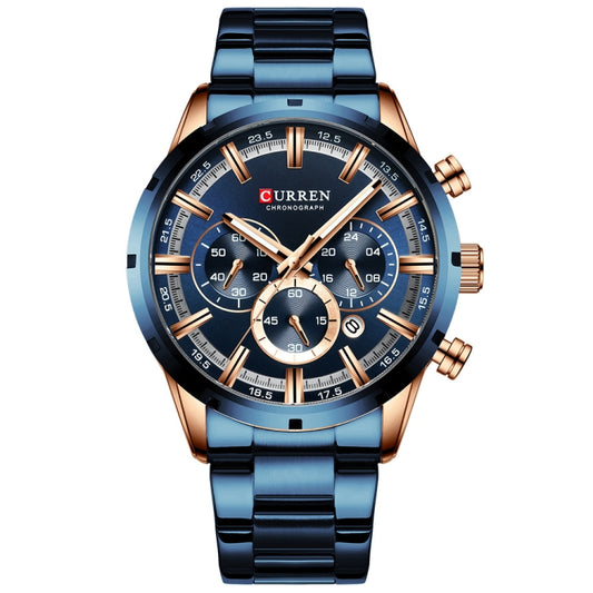 Curren M8355 Men Watch Waterproof Quartz Six Stitches Calendar Steel Belt Business Watch(Rose Shell Blue) - Metal Strap Watches by Curren | Online Shopping South Africa | PMC Jewellery