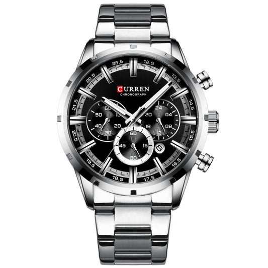 Curren M8355 Men Watch Waterproof Quartz Six Stitches Calendar Steel Belt Business Watch(White Shell Black) - Metal Strap Watches by Curren | Online Shopping South Africa | PMC Jewellery