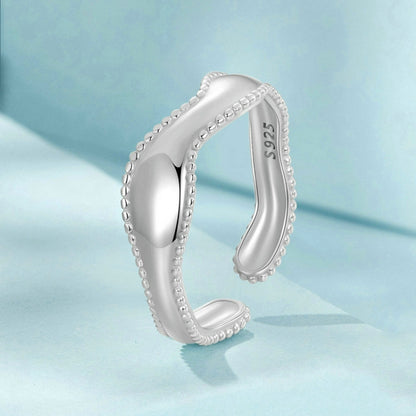 S925 Sterling Silver Electroplated Wave Opening Adjustable Ring(SCR1002-E) - Rings by PMC Jewellery | Online Shopping South Africa | PMC Jewellery