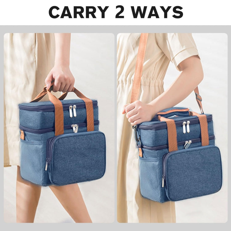 Double Layer Insulated Lunch Bag Large Capacity Food Cooler Bag with Shoulder Strap(Grey) - Lunch Bags by PMC TechLife | Online Shopping South Africa | PMC TechLife