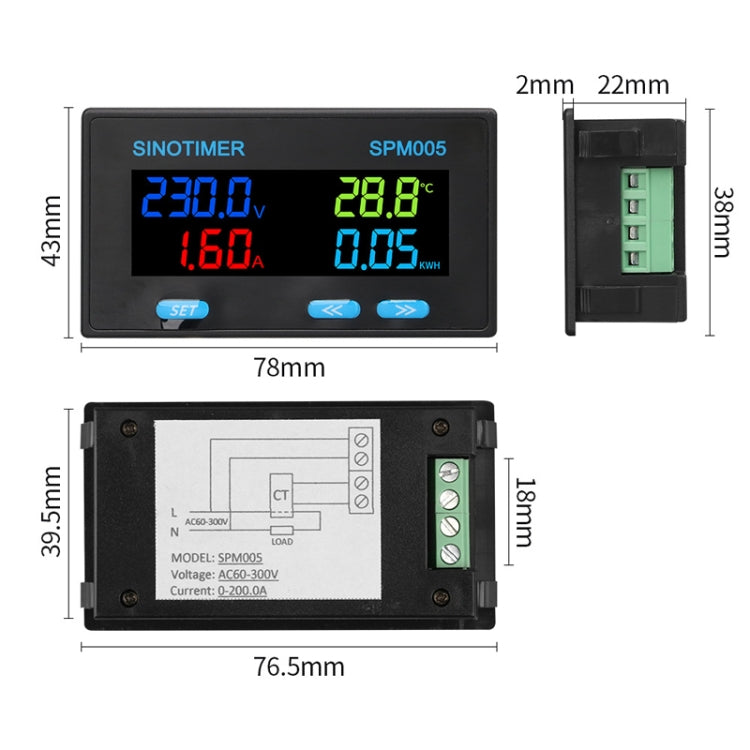 SINOTIMER SPM005 AC Digital Display Voltage Current Power Electricity Multifunctional Monitoring Meter, Specification: 200A - Current & Voltage Tester by SINOTIMER | Online Shopping South Africa | PMC Jewellery | Buy Now Pay Later Mobicred