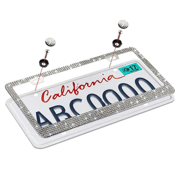 US Standard Stainless Steel License Plate Modified Frame With Diamonds, Color: Round Hole Pink Diamond - License Plate Covers & Frames by PMC TechLife | Online Shopping South Africa | PMC TechLife | Buy Now Pay Later Mobicred