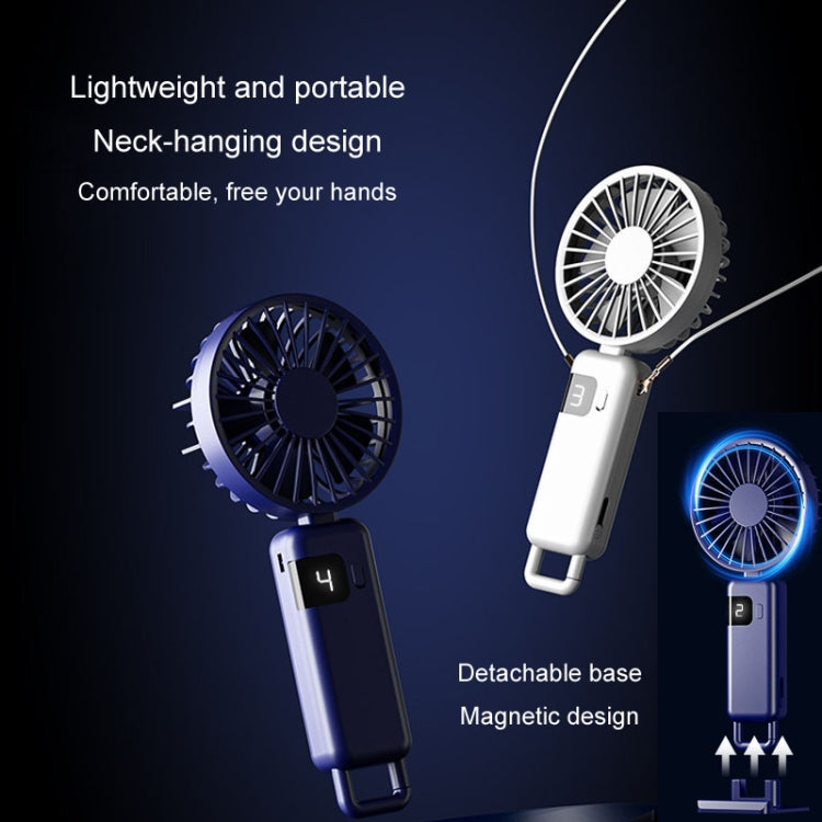 Portable Digital Display Hanging Neck Mute Small Fan USB Charging Handheld Foldable Fan(Blue) - Electric Fans by PMC TechLife | Online Shopping South Africa | PMC TechLife | Buy Now Pay Later Mobicred