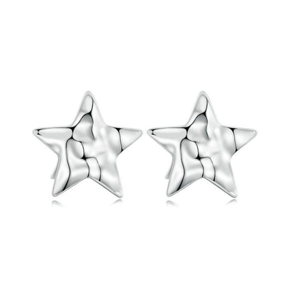 S925 Sterling Silver Pleated Texture Five-pointed Star Women Earrings(BSE965) - Stud Earrings & Earrings by PMC Jewellery | Online Shopping South Africa | PMC Jewellery