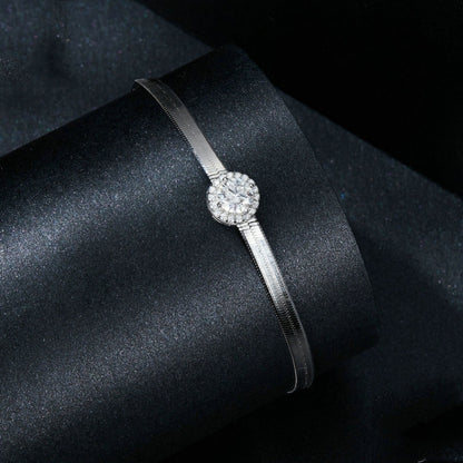 S925 Sterling Silver Platinum Plated Snake Bone Moissanite Bracelet(MSB011) - Bracelets by PMC Jewellery | Online Shopping South Africa | PMC Jewellery