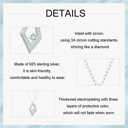 S925 Sterling Silver Platinum Plated Square Geometric Sparkling Necklace(SCN517) - Necklaces & Pendants by PMC Jewellery | Online Shopping South Africa | PMC Jewellery