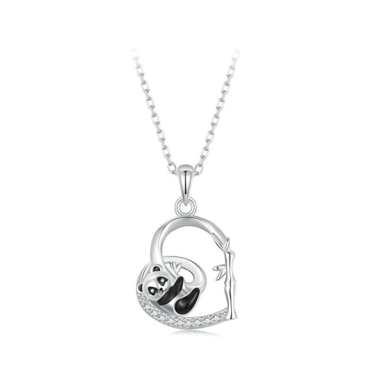 S925 Sterling Silver Platinum Plated Love Panda Necklace(SCN515) - Necklaces & Pendants by PMC Jewellery | Online Shopping South Africa | PMC Jewellery