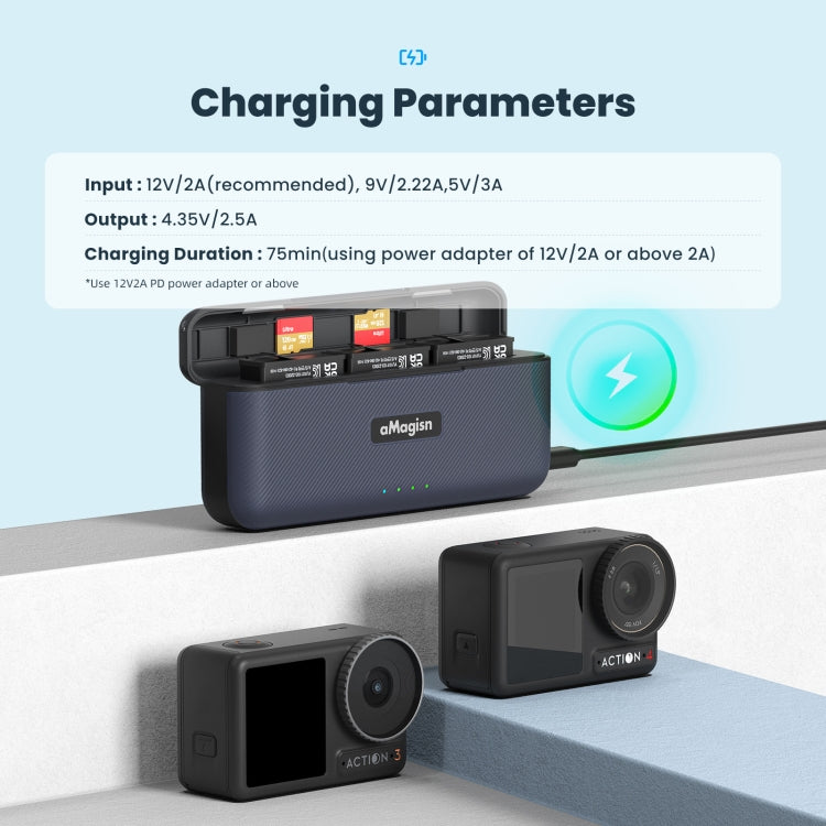 For DJI Action 4 / 3 aMagisn Fast Charge Charging Box Charger Sports Camera Accessories - Cable & Charger by aMagisn | Online Shopping South Africa | PMC Jewellery | Buy Now Pay Later Mobicred