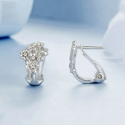 S925 Sterling Silver Platinum Plated Zircon Flower Earrings(BSE975) - Stud Earrings & Earrings by PMC Jewellery | Online Shopping South Africa | PMC Jewellery | Buy Now Pay Later Mobicred