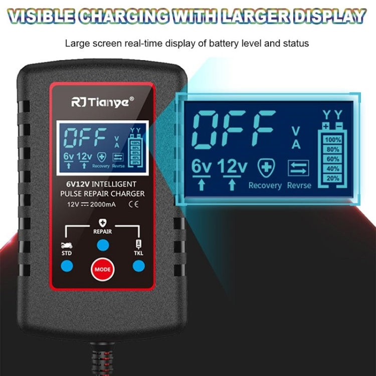 RJtianye 6V/12V ASE Adapter Cable Car Motorcycle Lawn Mower Battery Charger(EU Plug) - Battery Charger by RJtianye | Online Shopping South Africa | PMC Jewellery | Buy Now Pay Later Mobicred
